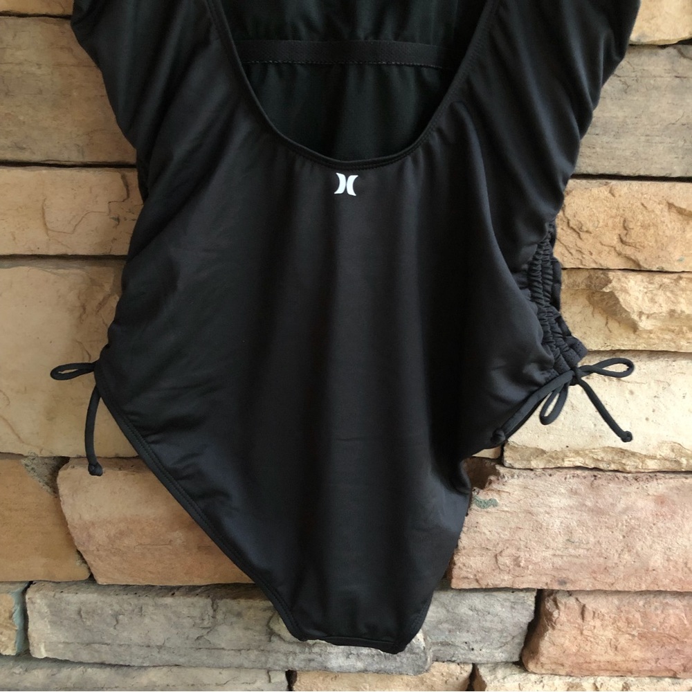 Hurley black white logo one piece side cinch swimsuit NWT Women S, M, XL - Picture 5 of 13